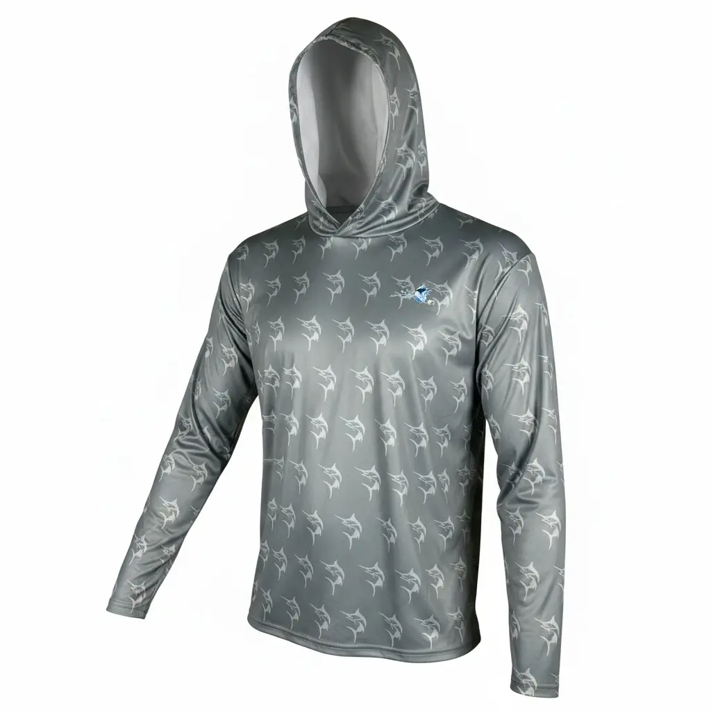 Get Tight Gear "Tug Is The Drug" Polyester Sun Protection Dry-Fit Men's Offshore Marlin Performance Fishing Hoodie - Storm Gray, Dry-Fit Men's Sports Hoodie, Offshore Fishing, Super Stretch Men's Sports Hoodie