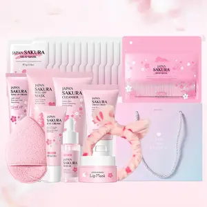 Sakura Skincare Set (1 Set), Facial Cleanser & Cream & Eye Cream & Serum & Lip Mask & More, Beauty & Personal Care Product, Birthday Gift, Valentine's Day Gift, Pink, Care Kit