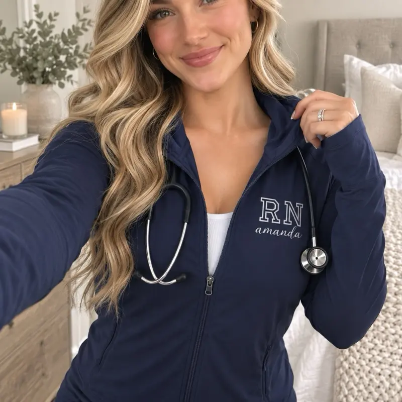 Custom Embroidered Nurse Jacket - Personalized Gift for RN, CNA, RT, PT, OT, ST, SW Healthcare Workers