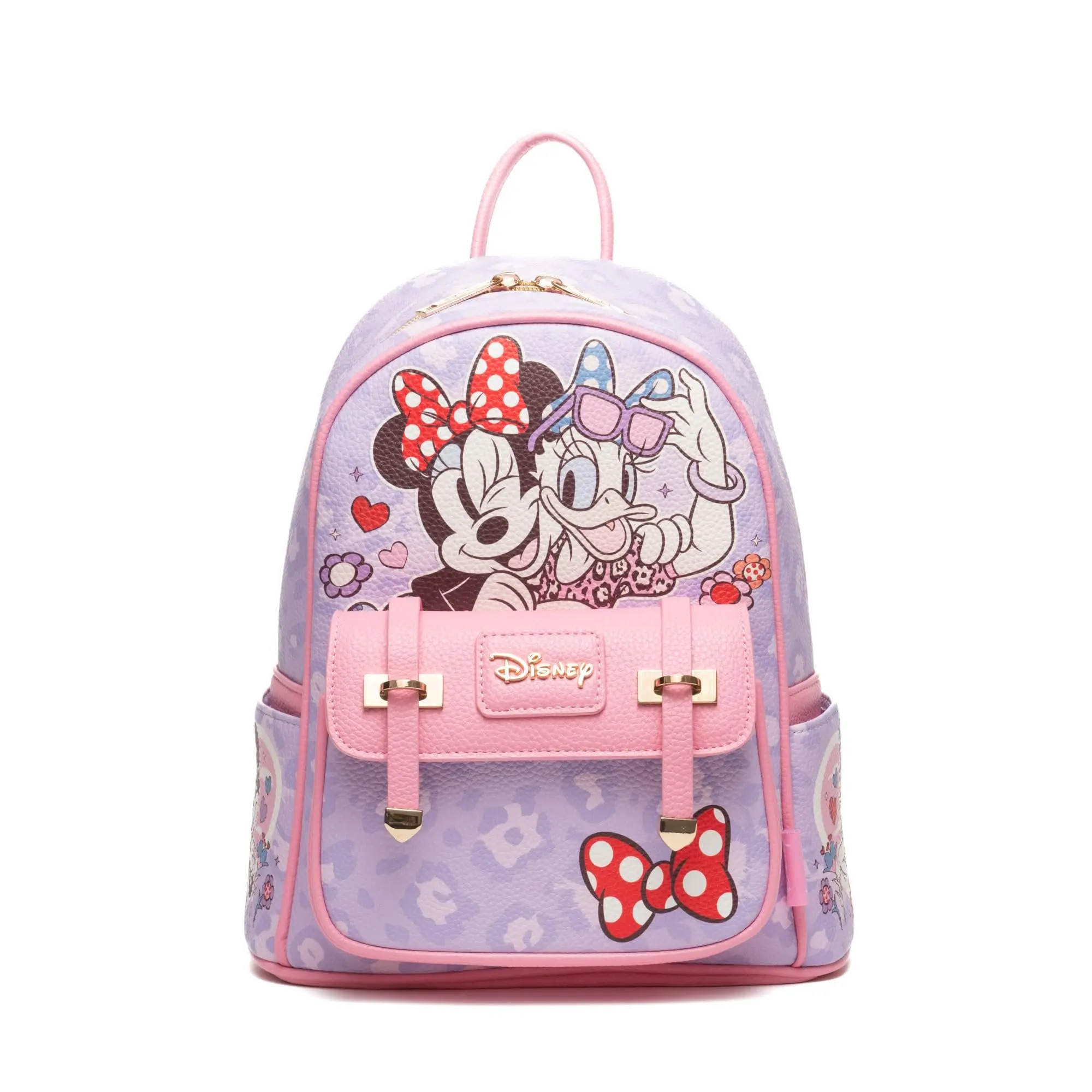 Wondapop Disney Minnie Mouse & Daisy Duck Cartoon Character Print 11" Vegan Leather Mini Backpack - Functional Daypack with Playful Look, Cartoon Character Print Backpacks