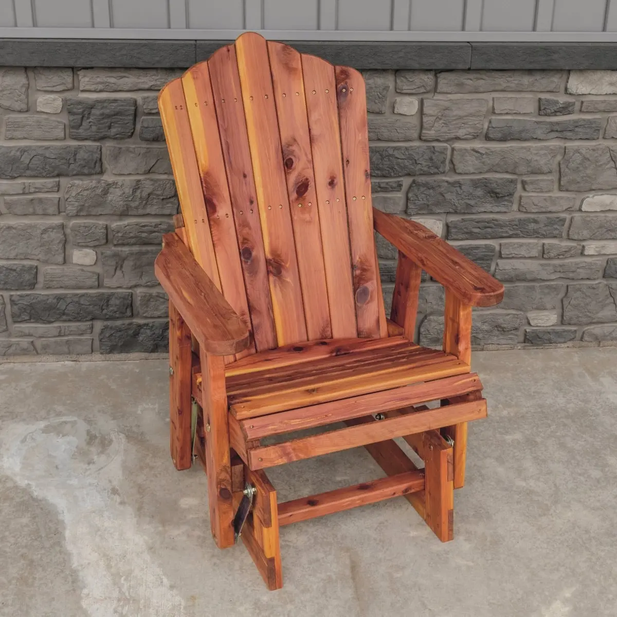 212 MAIN MM102 Handmade 23 in. Brown Cedar Wood Adirondack Glider Chair - Outdoor High Back Chair with Glider Base, Wide Arms, Outdoor Furniture
