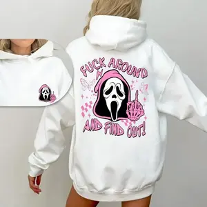 Double sided Halloween Ghost Face Hoodie, Autumn T-shirt, Coffee Enthusiast Autumn T-shirt, Halloween Casual Sportswear Hoodie Set Gift for Best Friend Husband WifeRAIMENTRY