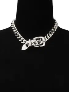 Personalized Thick Chain Belt Buckle Lockbone Necklace, Hip Hop Trendy Metal Geometric Jewelry, Unisex Fashion Accessory