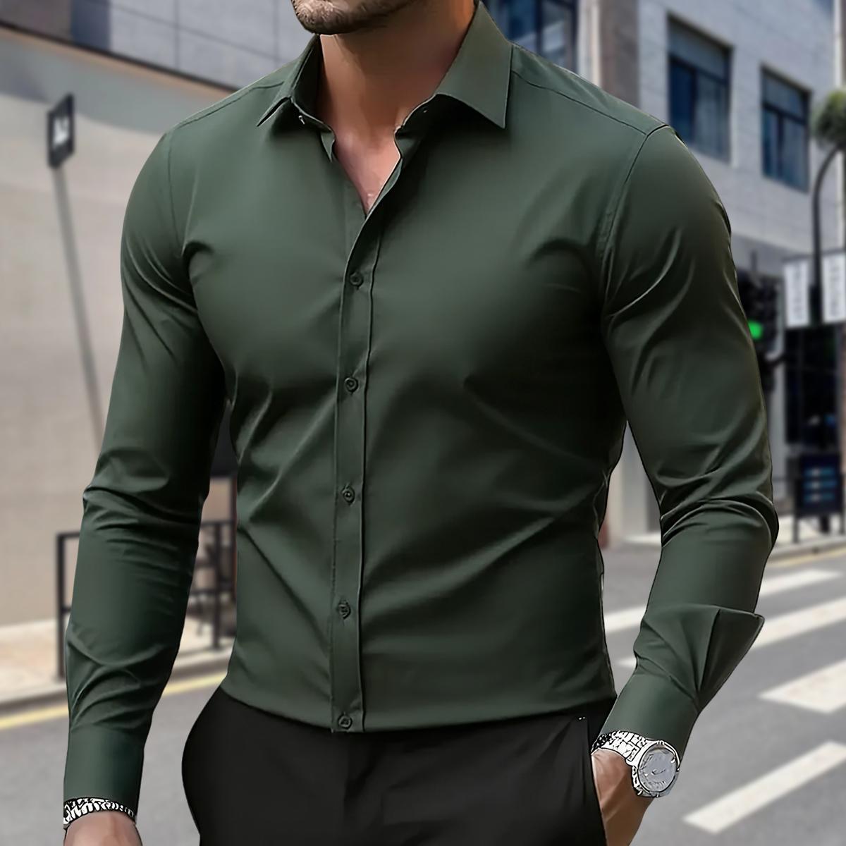 Men's Business Shirt - Simple and Minimalist Daily Wear for Work Settings. Durable and Long-lasting High-Quality Sewing. Smooth Texture. Classic Colors of Black, White and Blue. Breathable with Ice Silk Technology, No Sweating Problem.