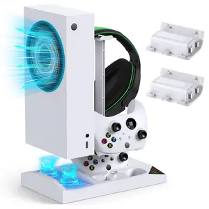 MENEEA Charger Stand for Xbox Series S with Cooling Fan,MENEEA Vertical Charging Dock Station Accessories for Xbox Series S with 2 x 1400mAh Rechargeable Battery & Cover & Earphone Bracket Console Smartphone