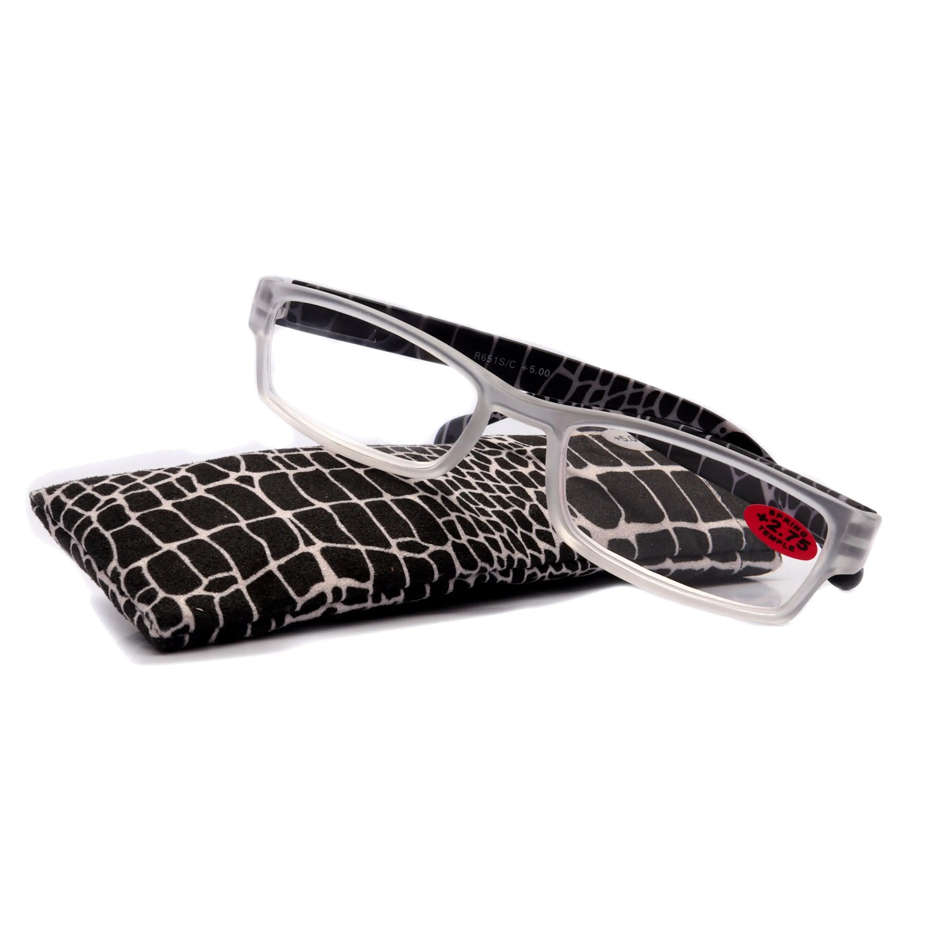 Xena, (Premium) Reading Glasses, Square Readers Clear Frosted +1.25.. +6 High / Strong Magnifying Eyeglasses (Black Giraffe) NY Fifth Avenue Lightweight Unisex