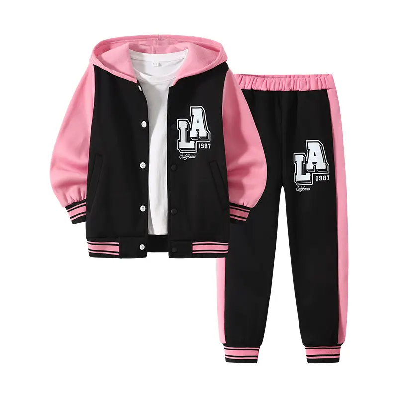 2-piece girls' autumn and winter fashion and leisure suit children's hooded warm trend coat beautiful and lovely trousers children's suit Combined Set Match Style Set