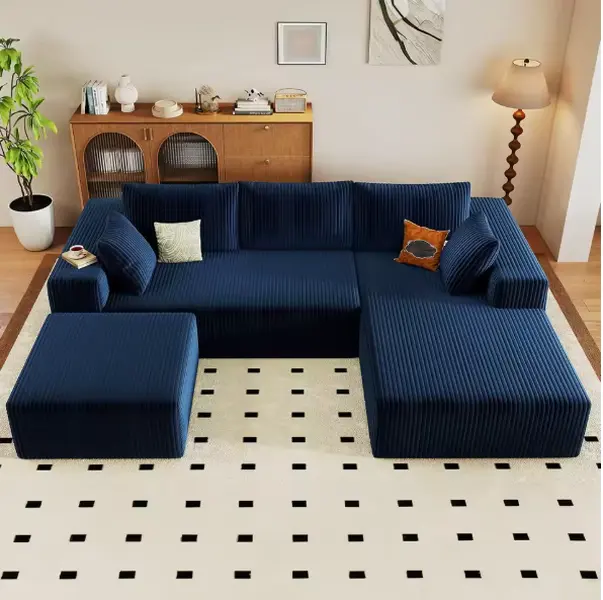 96-Inch Spacious Sectional Cloud Couch - Comfy Couch with U-Shaped Chaise, Matching Ottoman, Modular & Customizable Arrangement, Modern Indoor Living Room Furniture