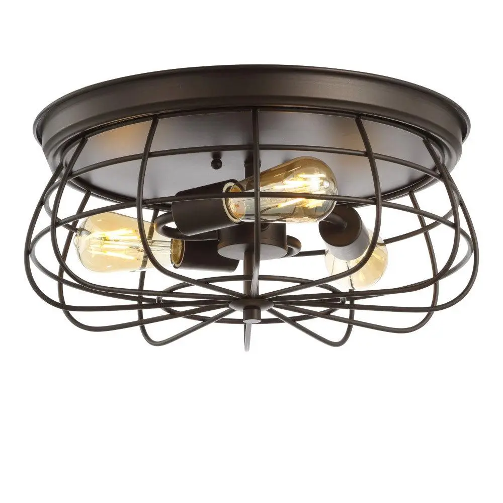 JONATHAN Y Calvia Farmhouse Metal Frame Bright LED Flush Mount Ceiling Light - Type A, Oil Rubbed Bronze, Industrial Decor for Living Room, Bedroom, Ceiling Led Light