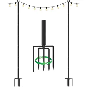 2 Pack Heavy Duty Outdoor String Light Poles with 5-Prong Base & Adjustable Height, Perfect for Backyard Patio Garden Fence and Party Outdoor Decor