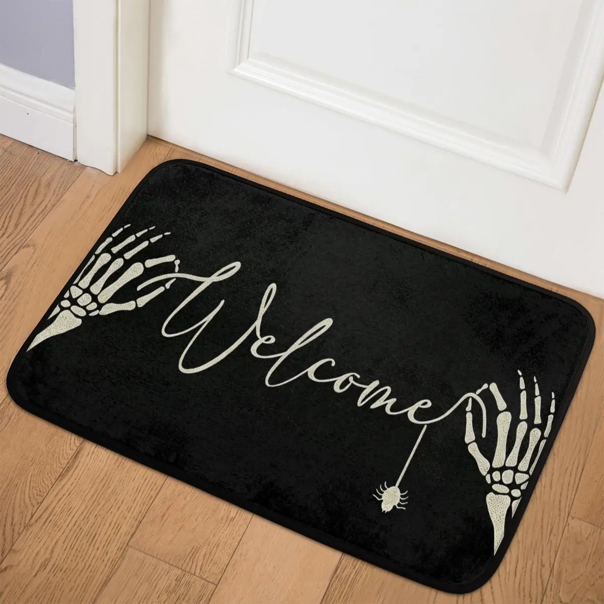 Halloween Ultra-Fiber Poly Absorbent Doormat, Black Gothic Spider Print Rectangular Anti-Skid Low-Pile Flannel Rug, Durable No-Balling Washable Horror Spooky Front Entryway Decor for Home Party