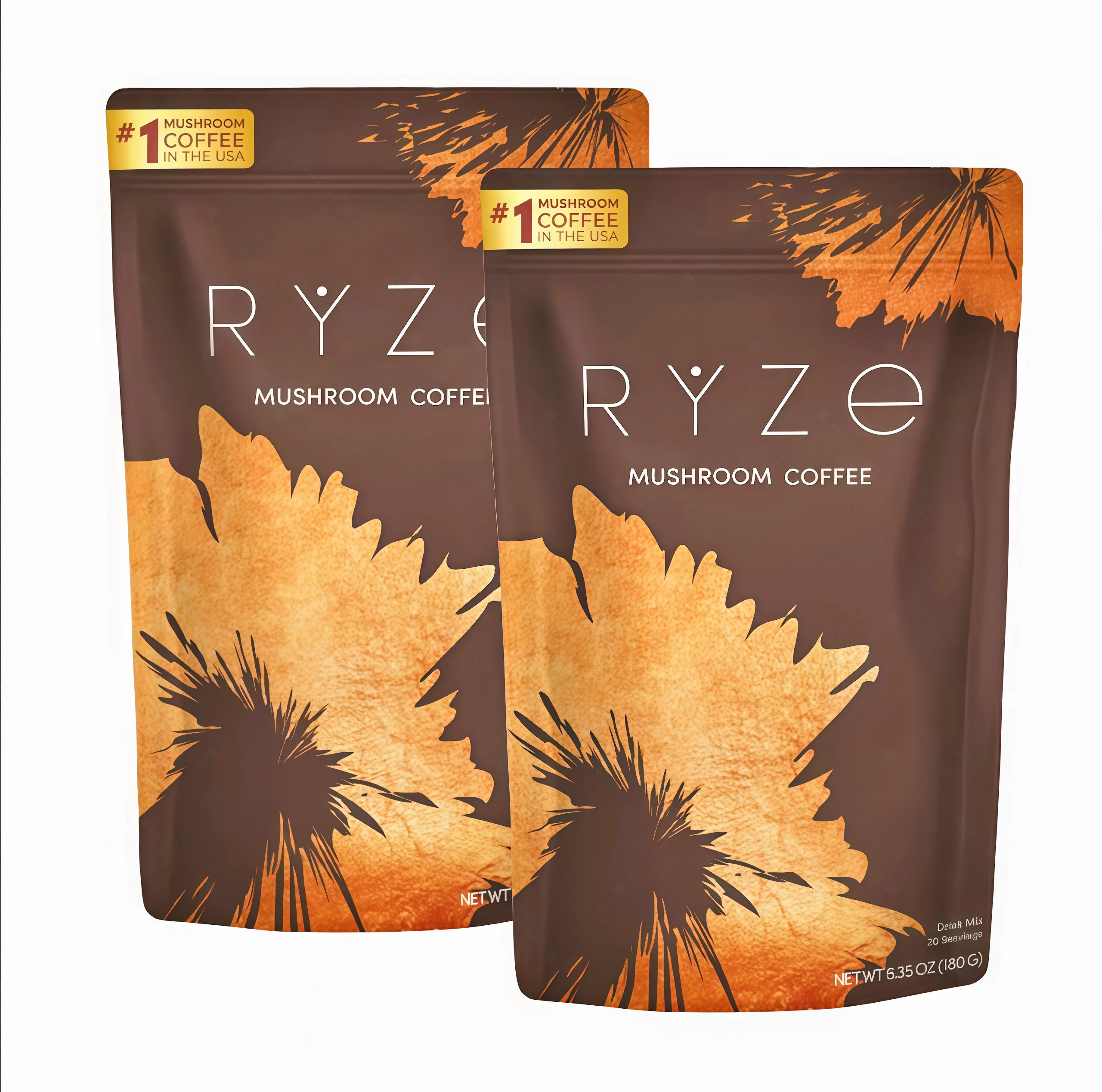 2 Pcs RYZE Mushroom Coffee USDA Organic with 6 Adaptogenic Mushrooms and MCT Oil OD USA Grown Instant Coffee for Better Energy, Focus, Digestion, Immunity with Turkey Tail, Shitake, Lion's Mane, 30 Servings Vitamin