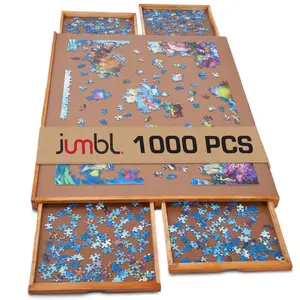 Jumbl 1000-Piece Puzzle Board | 23” x 31” Wooden Jigsaw Puzzle Table with 4 Removable Storage & Sorting Drawers | Smooth Plateau Fiberboard Work Surface & Reinforced Hardwood | for Games & Puzzles