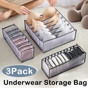 3 Counts Foldable Underwear Organizer, Drawer Organizer Divider Bins for Bras, Socks, Ties, Underwear Storage Box, Transparent Panels for Quick Item Identification