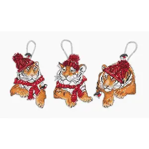 Counted Cross Stitch Kit Christmas Tigers Toys set of 3 pcs L8017