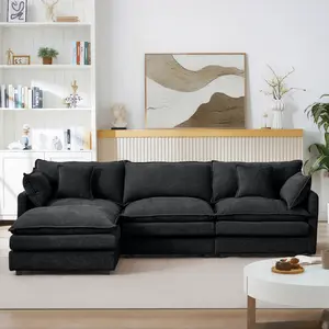 Modular Sectional Sofa Couch, 102 Inch L Shaped Couch Set for Living Room, 3-Seater Comfy Cloud Couches with Movable Ottoman, DIY Combination, Chenille, Black
