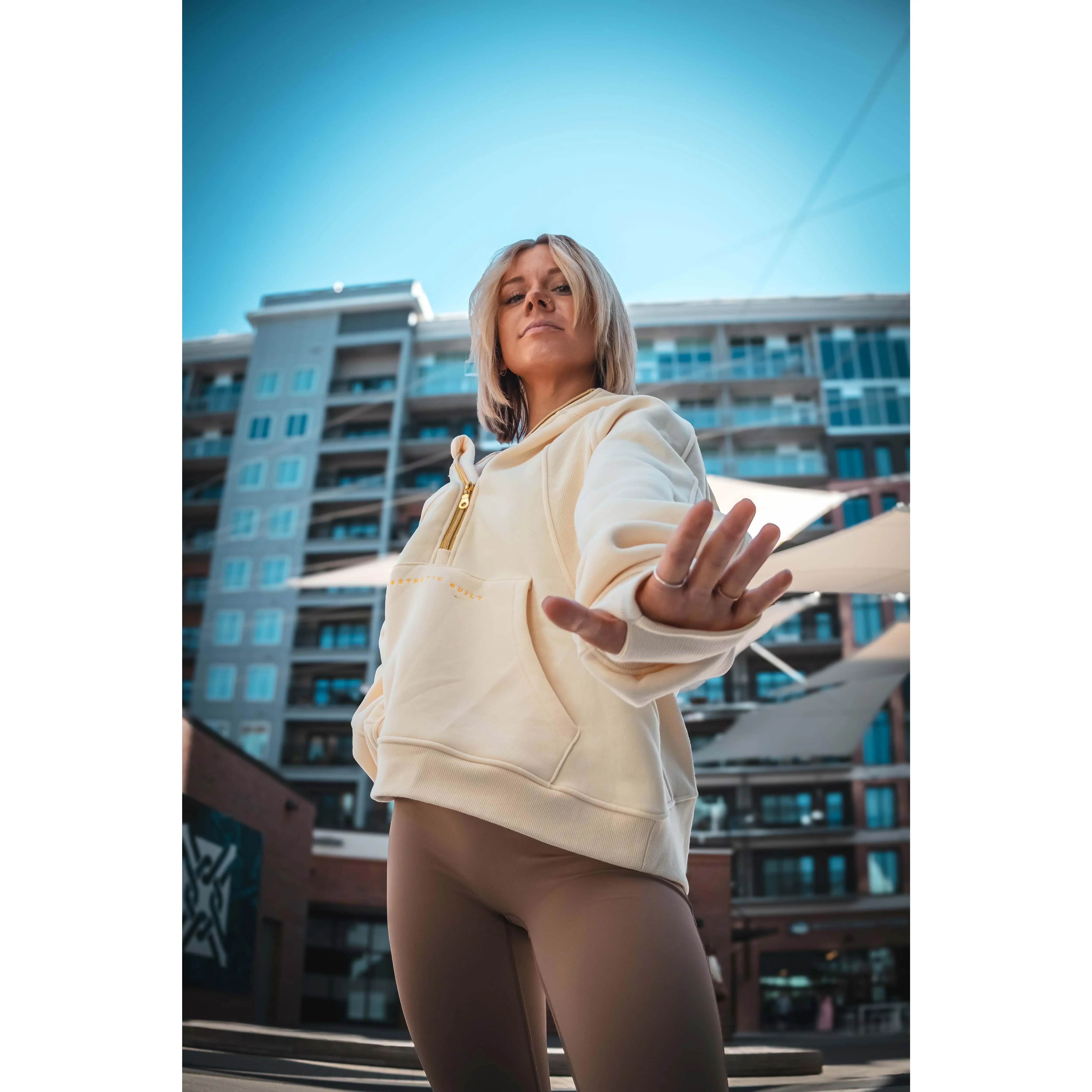Cosmic Latte Scuba Oversized Half-Zip Hoodie