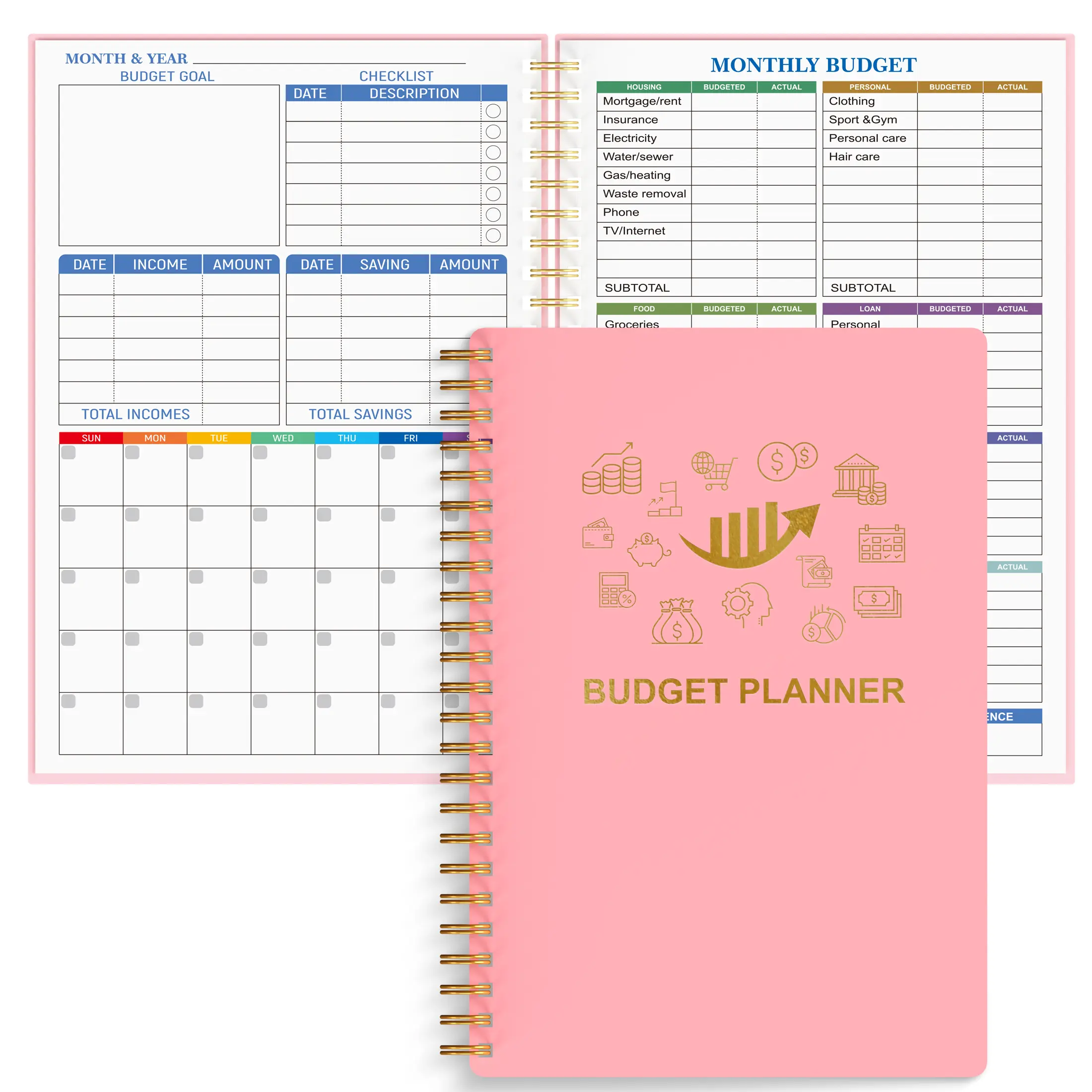 A5 Budget Planner Notebook - Spiral Bound Planner with 12 Months Plan, Durable Twin-Wire Binding, 100gsm Paper, Sturdy Cover, Monthly Tracker, Office Organizer, Effective Money Management Tools for Adults, Finance Checklist Organizer