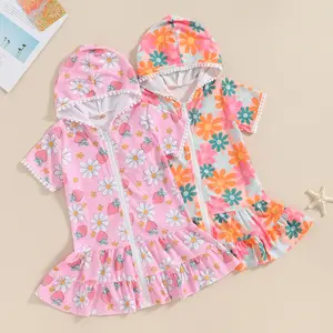 Afunbaby Kids Baby Toddler Little Girls Swim Cover Up Towel Terry Swimsuit Wraps Zip Up Bathing Suit Robe Pool Beach Coverup