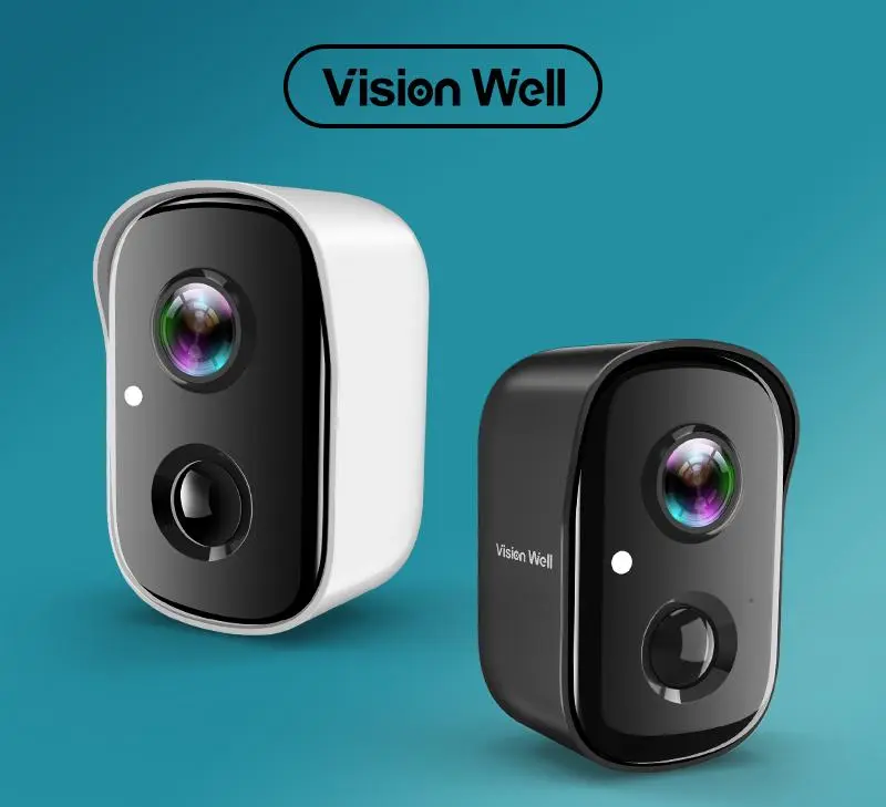 Vision Well Wireless Home Outdoor Security Camera, 1080P HD WiFi Battery-Powered Camera with Spotlight, AI Motion Detection, Rechargeable, Speaker, Waterproof, Easy Installation, Audio Recording, Memory Card Support (White), Water Proof