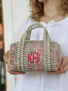 Block Print Makeup Bag, Cotton Travel Pouch, Bridesmaid Proposal Gift, Wedding Party Favor, Personalized Toiletry Bag