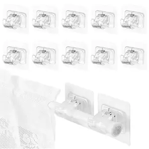 10-Pack No Drill Needed Curtain Rod Holders Brackets, Self Adhesive Rod Holder Hooks, Multipurpose Nail Free Stick on Curtain Rod Hooks Decor Bathroom