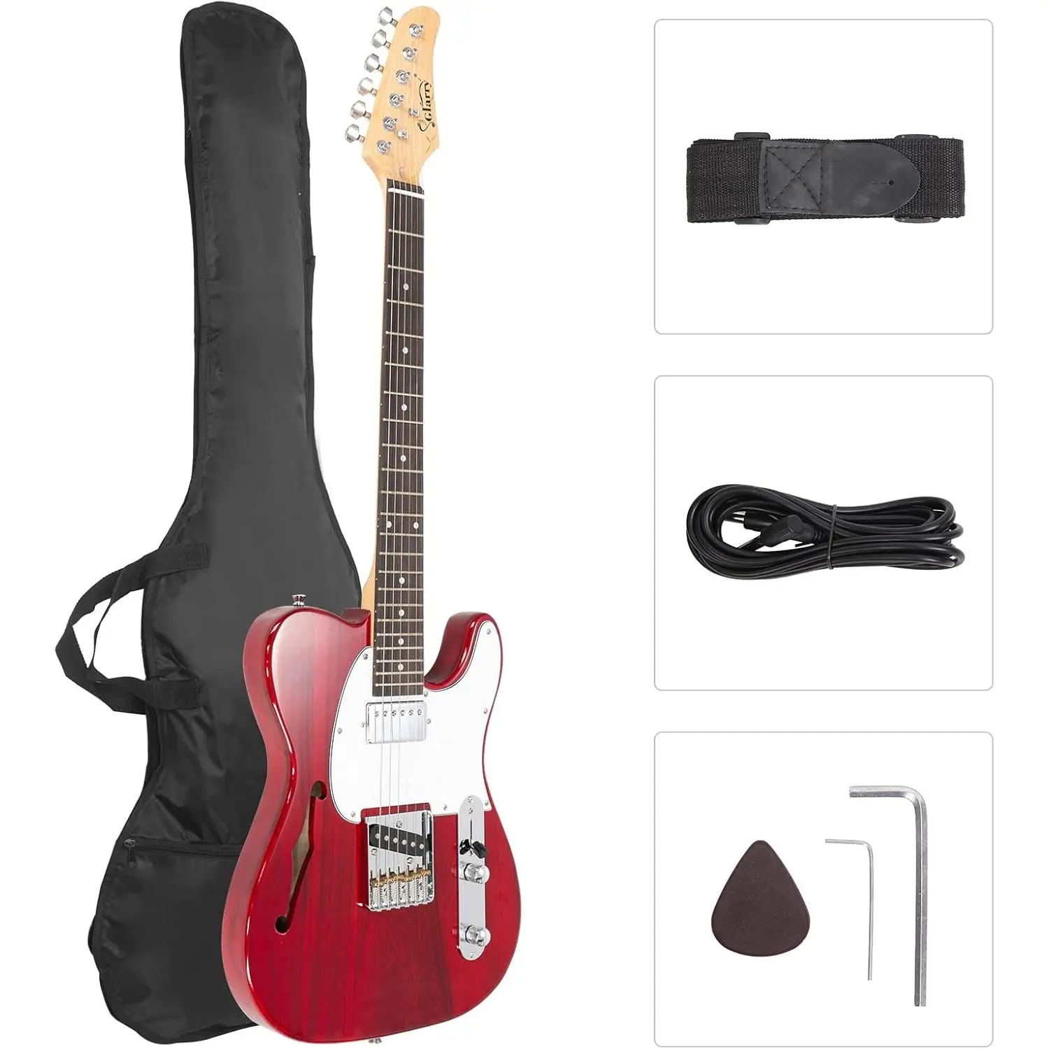 GLARRY 39-Inch Full-Size Semi-Hollow Electric Guitar Kit, Unisex for Music Lovers, Basswood Build, H-S Pickups, 3-Ways Pickup Switch, Rosewood Fingerboard, Accessories Pack (Including Guitar Bag) - Immediate Play Ready