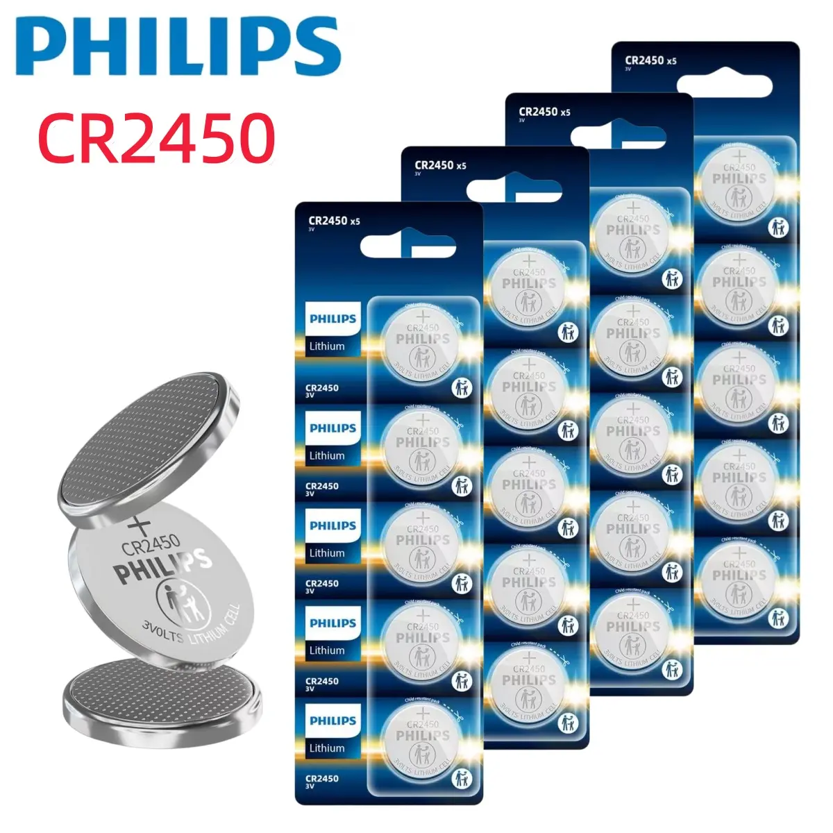 PHILIPS CR2450 3V Lithium Batteries, 5/20pcs Long-Lasting 600mAH Button Cell Batteries, Widely Used In Car Keys, Remote Controls, Calculators, Thermometers, Etc., Durable And Reliable