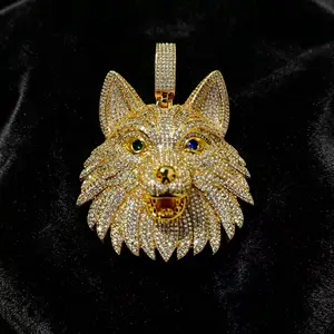 8130 Iced Wolf Head Pendant Wild Street Statement Necklace Charm with Sparkling Details and Bold Design summerwins Iced Out Jewellery