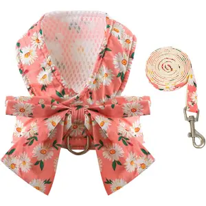 1 Set Dog Harness Leash with Bow Knot,No Pull Pet Daisy Floral Harness with D-Ring,Soft Mesh Dog Harness Vest,Escape Proof Princess Puppy Harness for Small Girl Dogs Cats,Christmas Party Gifts,Hand Tools Kits