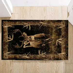 Running Deer Hunting Camo Area Rug Printing Carpet For Christmas Door Floor Mat Doormat Non-slip Floor Mat Living Room Decor Rug Christmas Decor Room Decor Home Decor