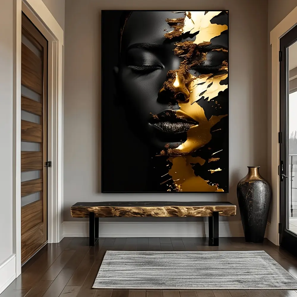 31.5x47.24in Large Modern African Woman Golden Canvas Art Poster - Frameless Wall Decor for Living Room & Bedroom rimless
