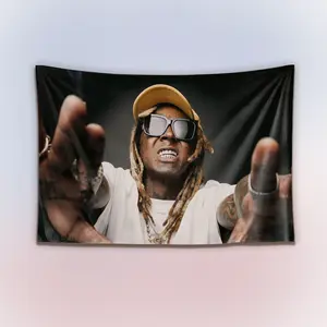 L. Wayneee Tapestry, Vintage Hip-Hop Legend Wall Hanging Decor, Retro Rap Music Art Banner, Bedroom Studio Wall Art, Gift for Fans