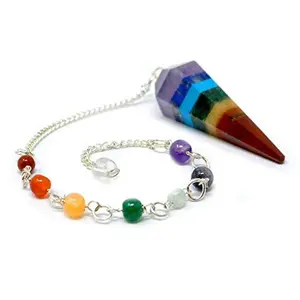 Gemstone and Crystal Dowsing Pendulum with Hexagon 6 Facet Point & 7 Reiki Chakra Chain for Balancing Chakras, Aura Cleansing, Meditation Chi
