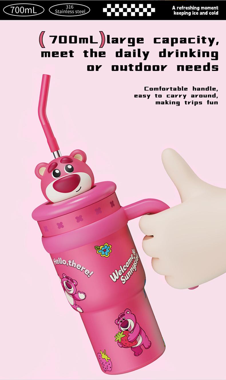 Disney Series Large Capacity lce King Cup Zootopia Strawberry Bear Stitch Design Insulated Tumbler Straw Cup Bottle with Handle Portable Holiday Halloween Christmas Ideal Gift for Kids Students Office Coffee Drinks Storage Valentine Gift for Girlfriends