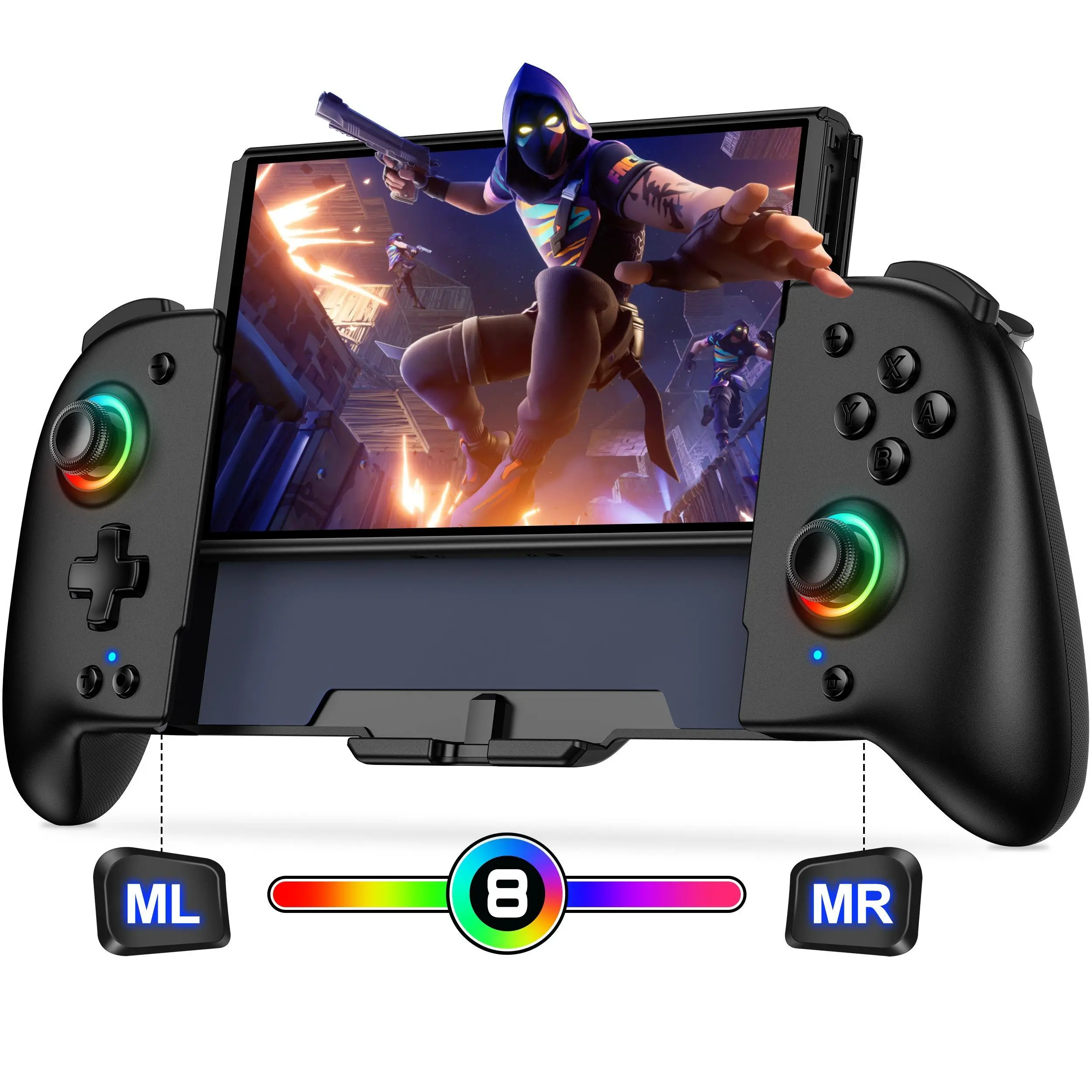 Wireless Handheld Controller for Switch/OLED, Full-Size Ergonomic Game Joypad with RGB Joystick, 8-Color Lighting, Turbo & Programming Options, Gaming Accessories, Gaming Items,back to school,back to school haul