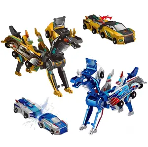 Magnetic Dinosaur Transformer Car Toy, Automatic Collision Transforming Toy, 2-in-1 Magnetic Cars That Transform into Flying Dragon and Unicorn,  Fun STEM Toy Birthday Christmas Gift for Boys & Girls