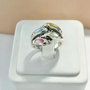 Sterling Silver 925 Multi-Stone Dolphins Ring
