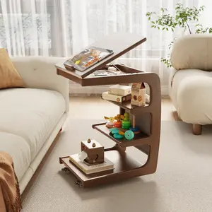 【Summer】TimberKnows Solid Wood C-Shaped Side Table, Adjustable Flip-Top Sofa Table with Storage Shelf, Small Rolling End Table with Lockable Wheels, Ideal for Living Room, Bedroom, or Hallway Use, 23.36" Wide