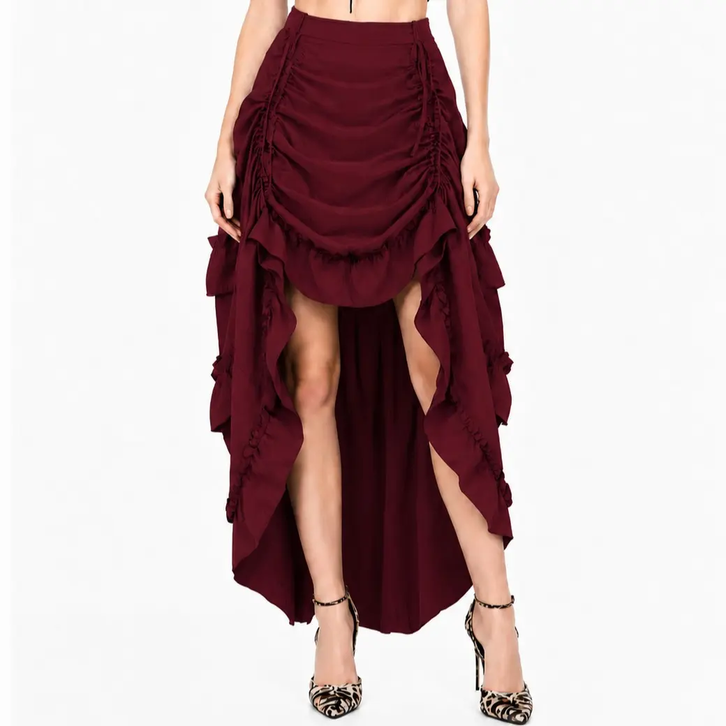 Women's Fitted Plain Ruffle Goth High-Low Steampunk Victorian Pirate Skirt - Cosplay Halloween Party Wear 6388-D1, Summerwins, Summer Outfits, Vacation Outfits, Beach Outfits, Womenswear, Ruffle Skirts, Goth Skirts