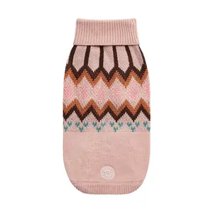 Heritage Fair Isle Dog Sweater – Retro Nordic Pink Knit Winter Dog Sweaters