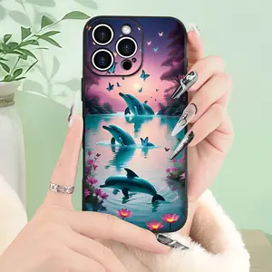 A Flower Dolphin Phone Case, TPU Shockproof Full Coverage Precision Hole Protective Case, Suitable for iPhone 17/16/15/14/13/12/11 PRO PROMAX PLUS AIR E XS XSMAX, Ideal Gift for Friends and Family, YT422