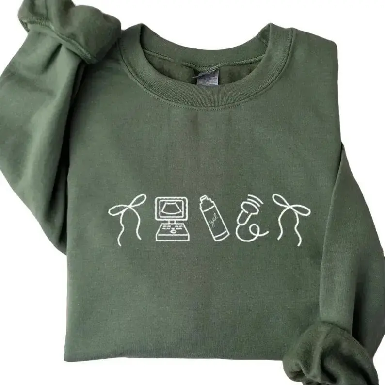 Sonographer Coquette Bow Pullover Hoodie for Women, Classic Fit Cotton Blend Sweatshirt with Pouch Pocket, Medical Tech Gift, Casual OOTD T-Shirt, Cute, Graphic