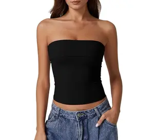 QINSEN Women's Tube Tops Strapless Bandeau Tops Double Lined Slim Fit Summer Going Out Tank Tops