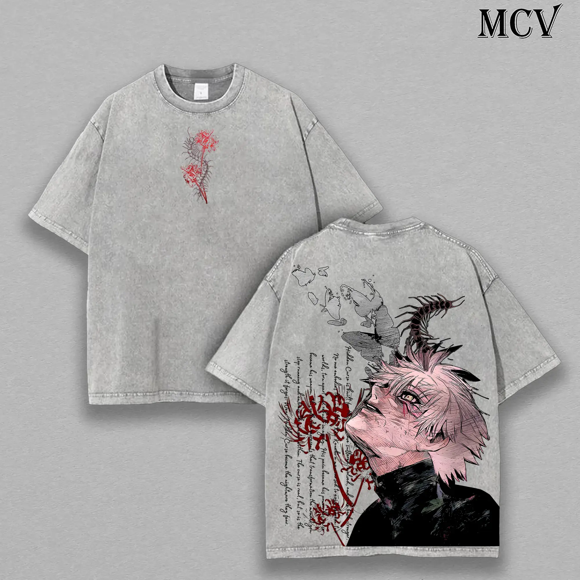 Ken Kaneki Tokyo Ghoul Vintage Wash Oversized Unisex Cotton Short Sleeve Print Round Neck T-Shirt - Baggy Loose Fit Anime Streetwear Crewneck Basic Top, Unisex Sizes Anime Merch, No CA Prop 65 Repro