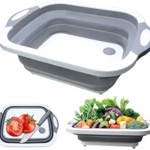 1Pc silicone + PP folding cutting board, multi-functional 2-in-1 vegetable wash basin, portable space-saving basin, built in sink and storage function - ideal for outdoor camping, travel and family use