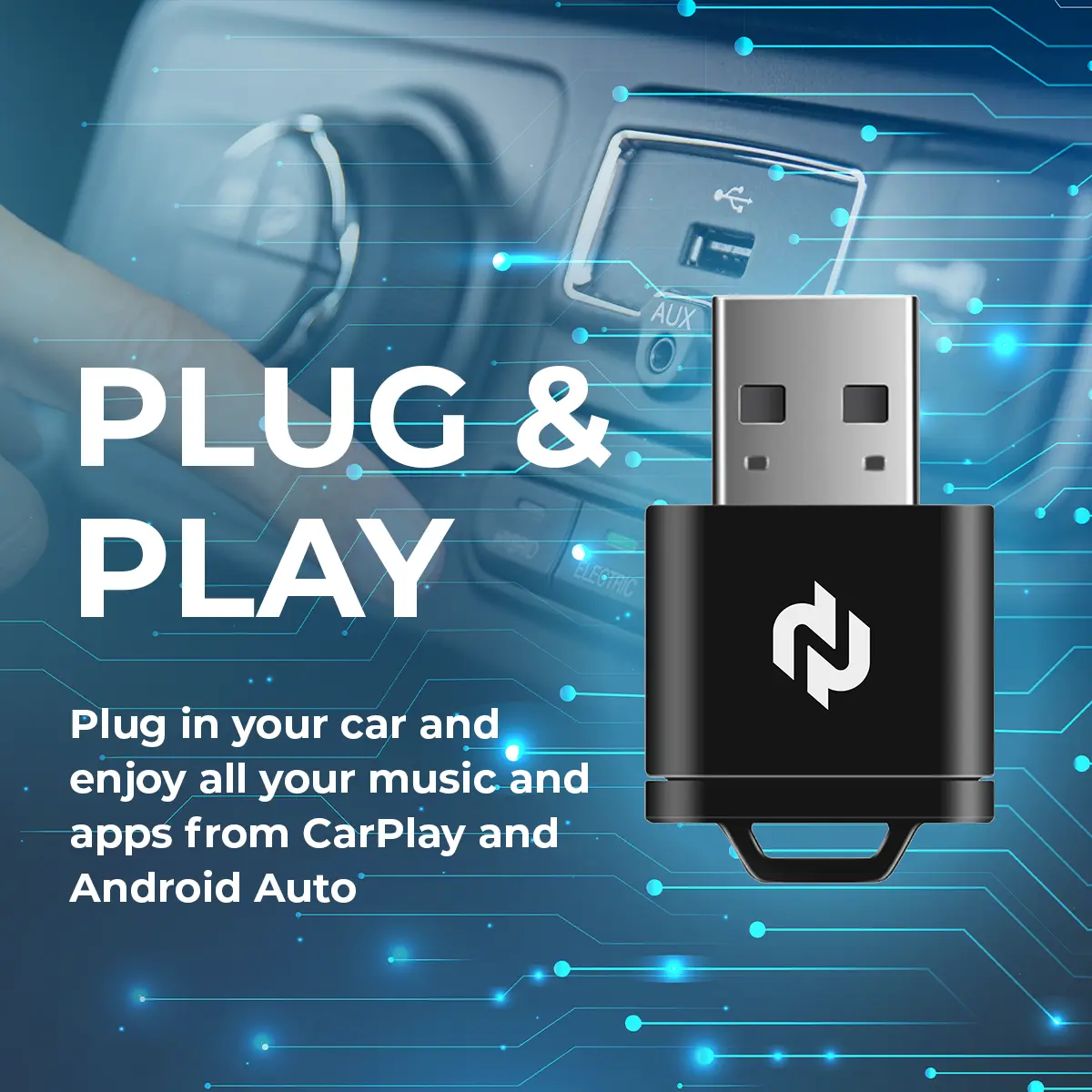 2027 无线 CarPlay 转换器 - 通用适配器,即插即用车载电子产品,将有线 CarPlay 或 Android Auto 转换为无线连接,无线 CarPlay 适配器