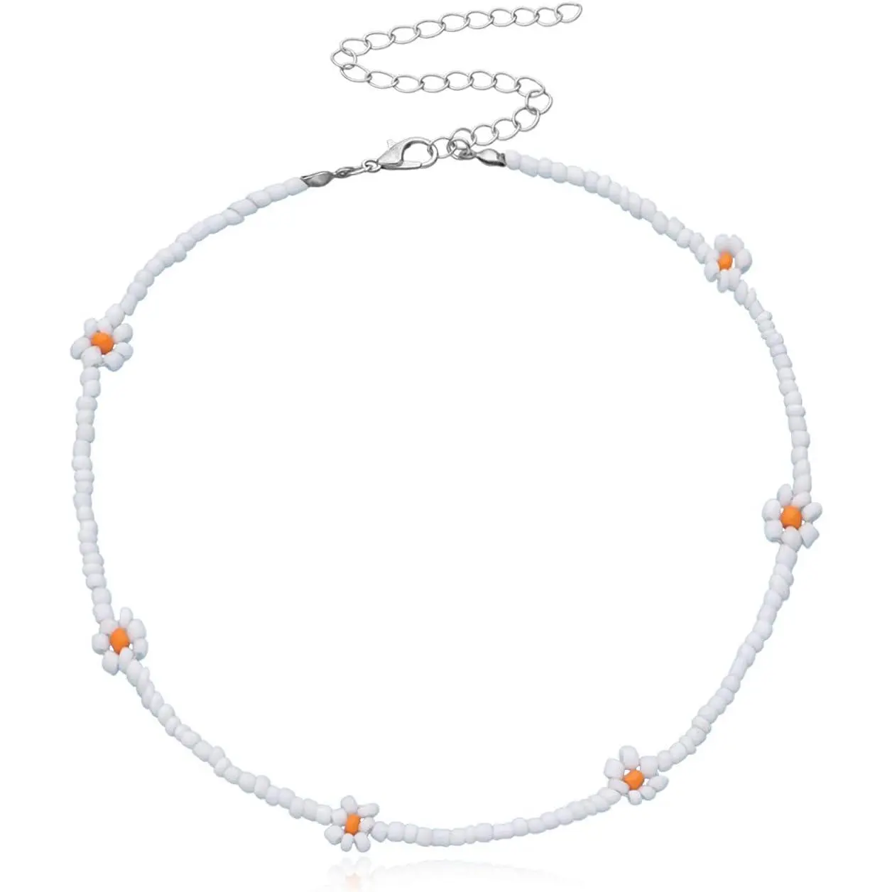 Daisy Flower Boho Coloful Beaded Choker Necklace for Women Handmade Cute Necklace Seed Beads Summer Beach Collar Clavicle Choker Necklace