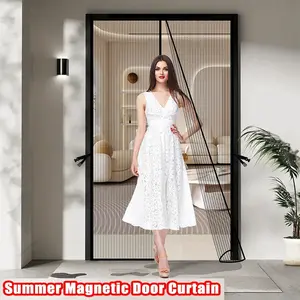Black Fly Screen Door, No-Drill Mosquito Door Curtain, Heavy Duty Hands Free Fiberglass Mesh, Keeps Bugs Out and Maximum Ventilation, Easy Self-Sealing for Bedrooms & Balconies, Minimalist Design