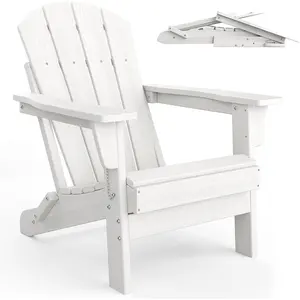 Garvee Folding Adirondack Chairs with 380lbs Capacity, Made from Durable HDPE Material with Natural Wood Texture, Perfect for Patio, Garden, Pool, Beach, Camping, and Fire Pit Seating in White